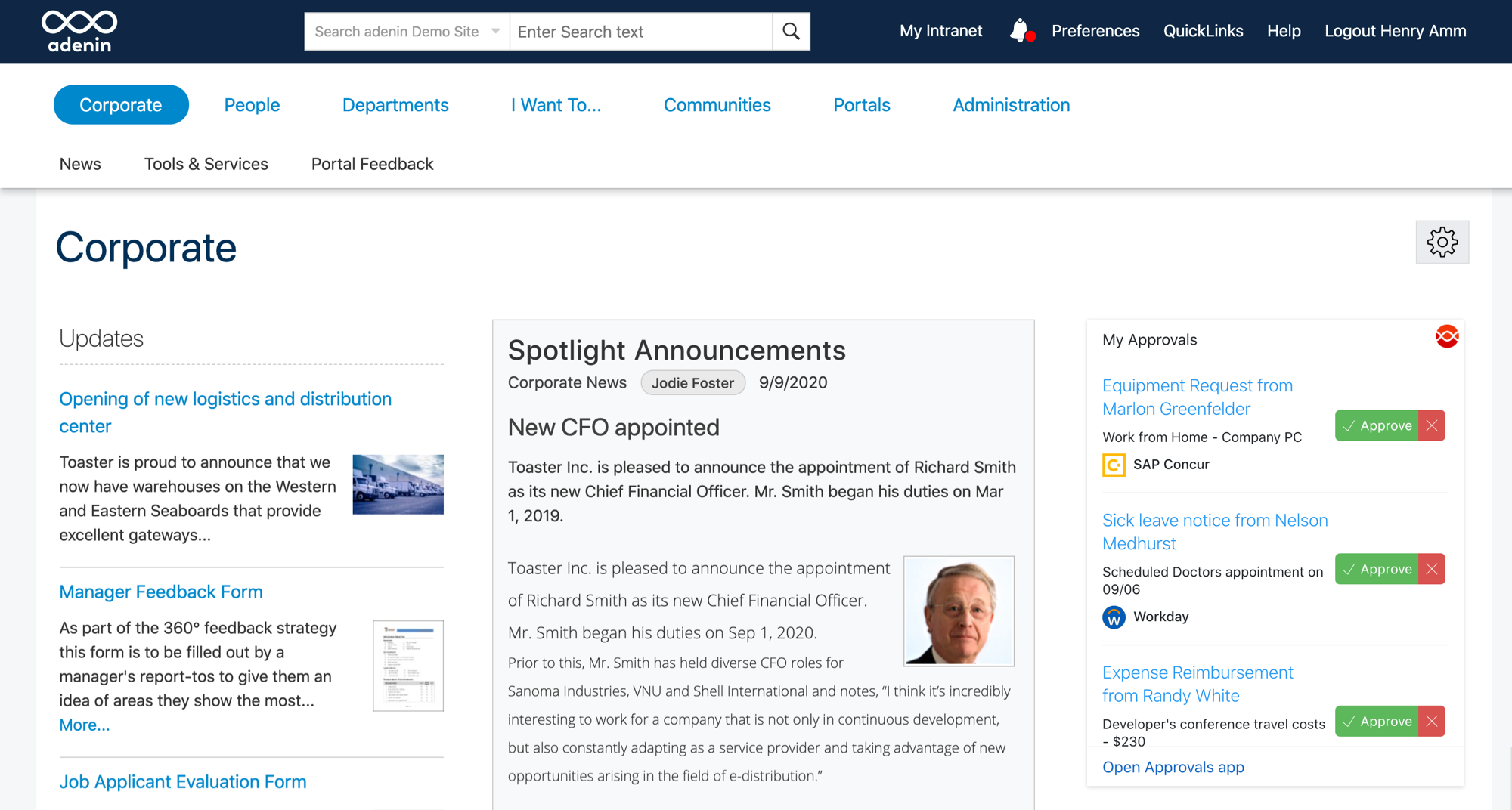 IntelliEnterprise 15 intranet with Mersey theme