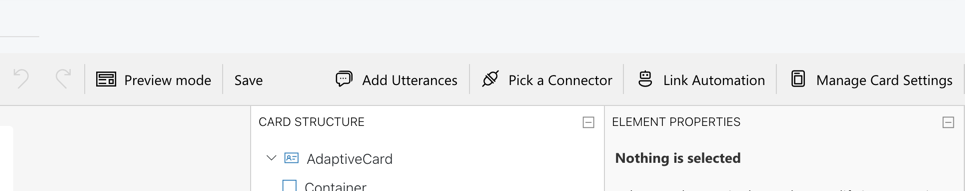 Digital Assistant's Adaptive Cards Designer toolbar