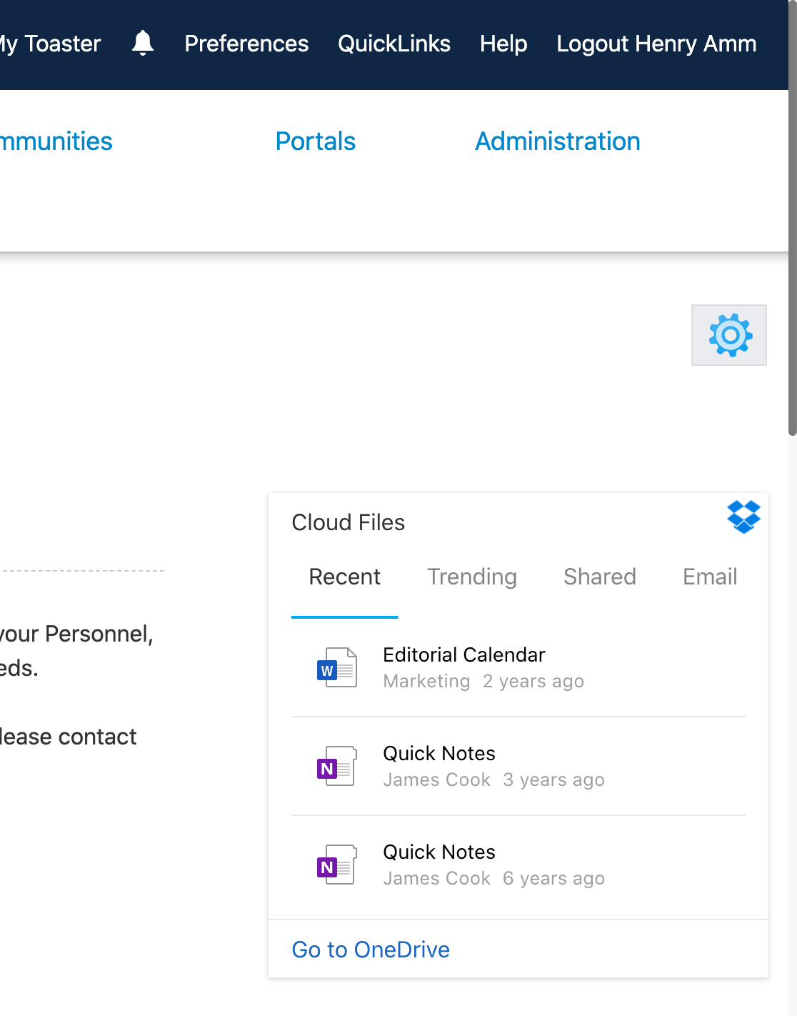 Digital Assistant Cards embedded in IntelliEnterprise intranet