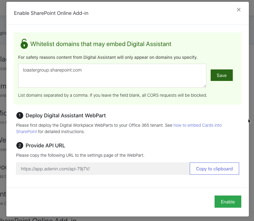 Enable the Digital Assistant Add-in for SharePoint Online