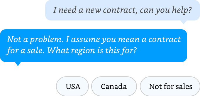 Digital Assistant responding to a query with options based on a knowledge base