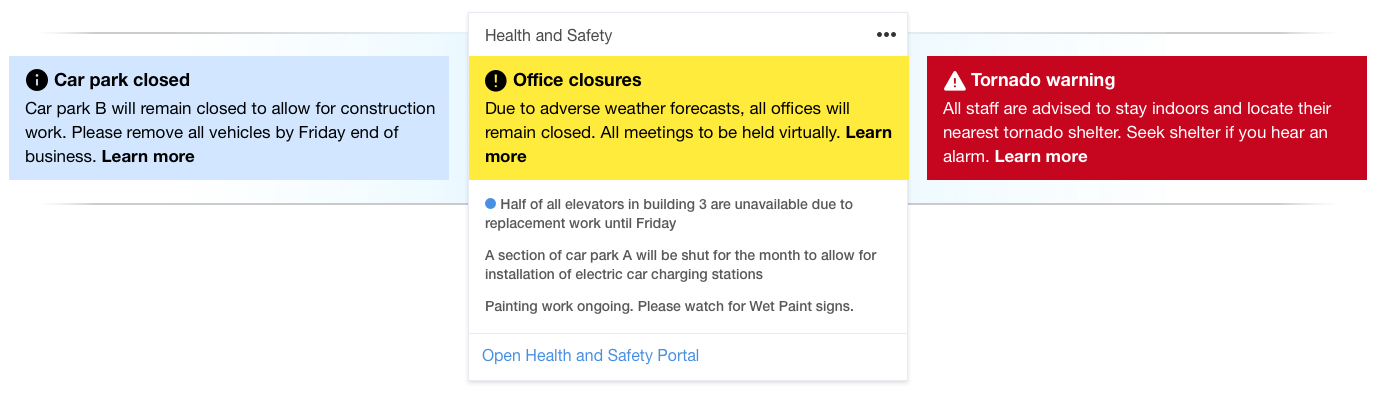 Digital Assistant Card showing health and safety messages for employees