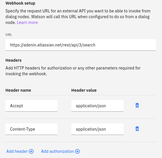 Creating a new webhook to get data from Atlassian Jira in IBM Watson Assistant
